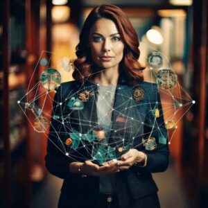 Authentic Personal Brand clarity - woman surrounded by connected elements representing who she is & what she offers to the world